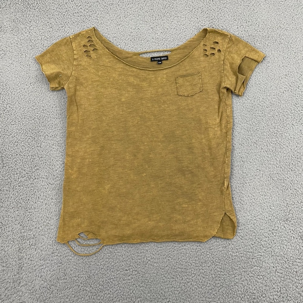 A Rare Bird Chartreuse Distressed Rag Tee Women S/M Boho Indie Short Sleeve